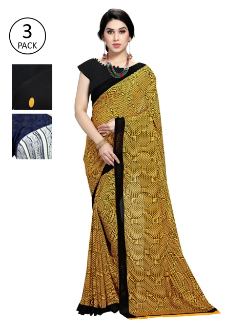KALINI Multicoloured Set of 3 Poly Georgette Saree, Multi