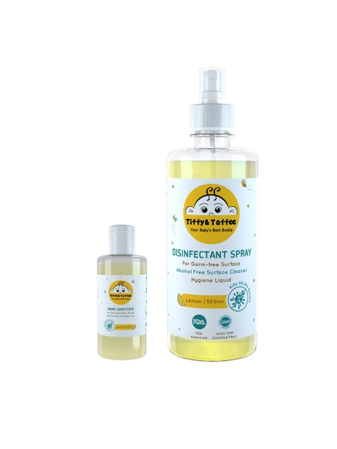 Tiffy & Toffee Set of 2 Non-Alcoholic Disinfectant Spray & Non-Alcoholic Sanitizer 600 ml, White
Tiffy & Toffee Set of 2 Non-Alcoholic Disinfectant Spray & Non-Alcoholic Sanitizer 600 ml, White