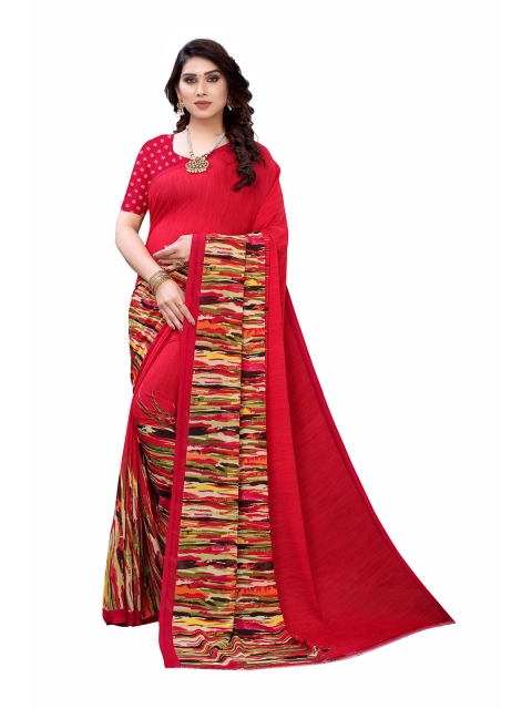 KALINI Red & Green Poly Georgette Saree