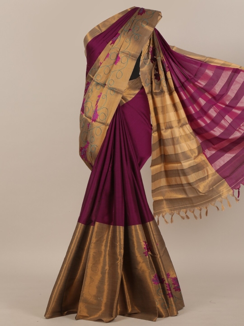Pothys Burgundy & Gold-Toned Zari Art Silk Saree