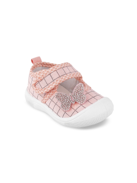 Jazzy Juniors Girls Peach and Black Embellished Slip-On Sneakers