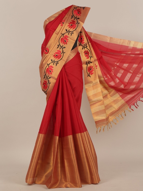 Pothys Red & Gold Art Silk Saree With Embroidered Border