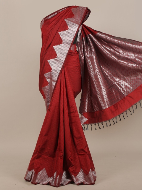 Pothys Red & Silver-Toned Ethnic Motifs Zari Art Silk Saree