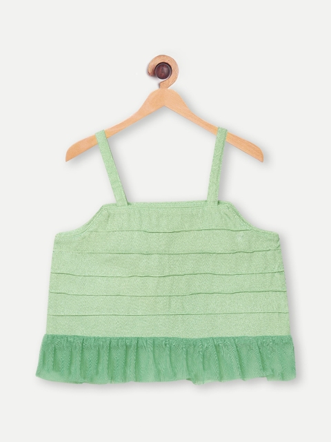 GOJI Girls Green Shoulder Straps Cotton A-line Top