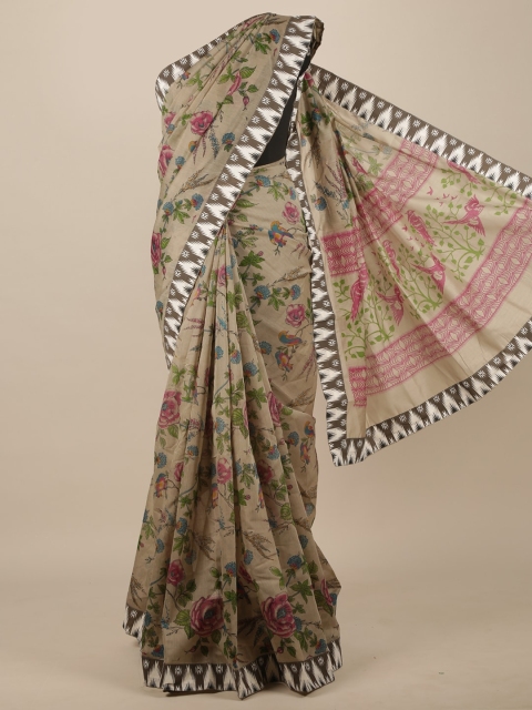 Pothys Taupe Floral Pure Cotton Saree