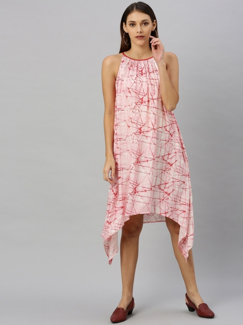 Shakumbhari Pink Abstract Printed A-Line Dress