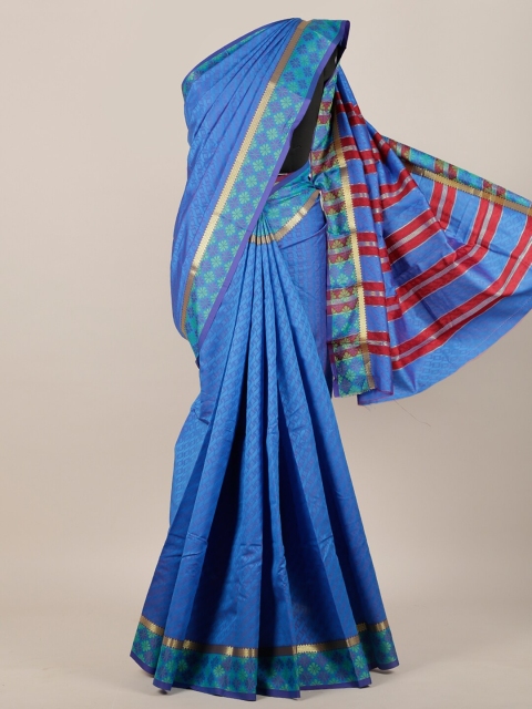 Pothys Blue & Red Floral Art Silk Saree