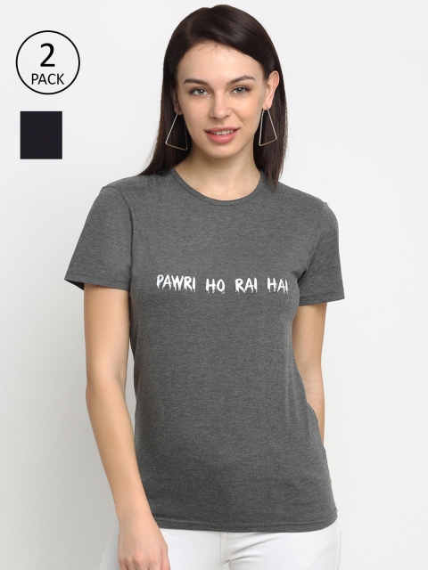 VIMAL JONNEY Women Grey & Navy Blue 2 Printed T-shirt