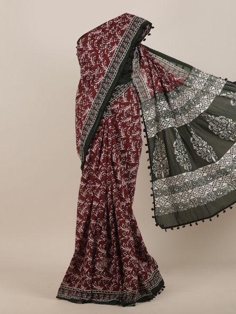 Pothys Maroon & Black Floral Saree