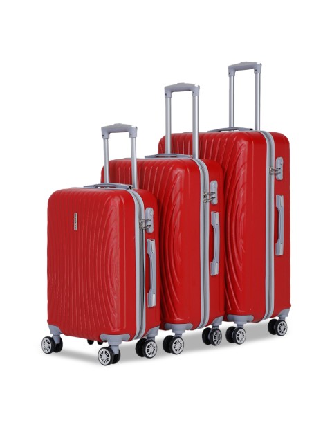Teakwood Leathers Set Of 3 Red Textured Hard-Sided Trolley Suitcases