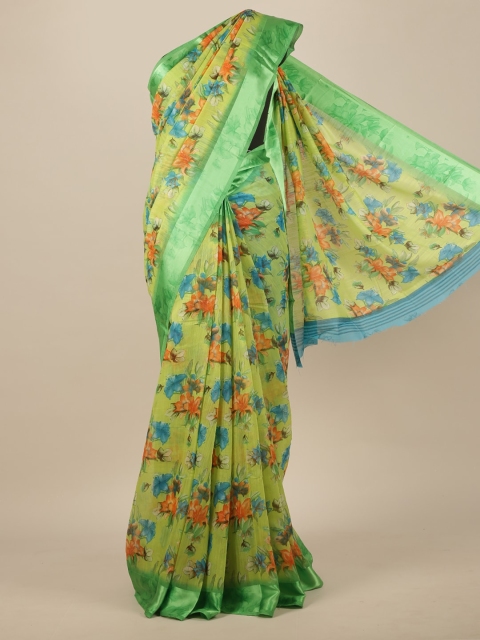 Pothys Green & Orange Floral Saree