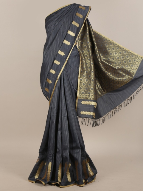 Pothys Grey & Gold-Toned Ethnic Motifs Zari Art Silk Saree