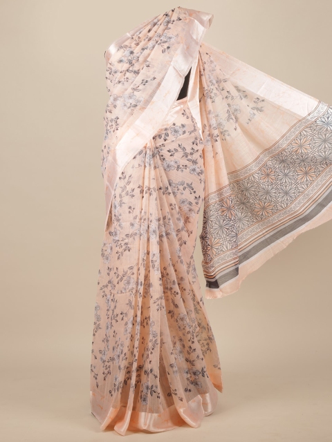 Pothys Peach & Grey Floral Saree