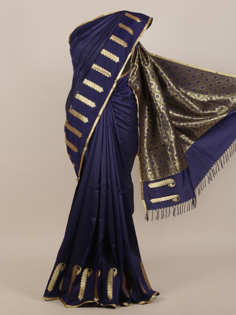 Pothys Navy Blue & Gold-Toned Zari Art Silk Saree