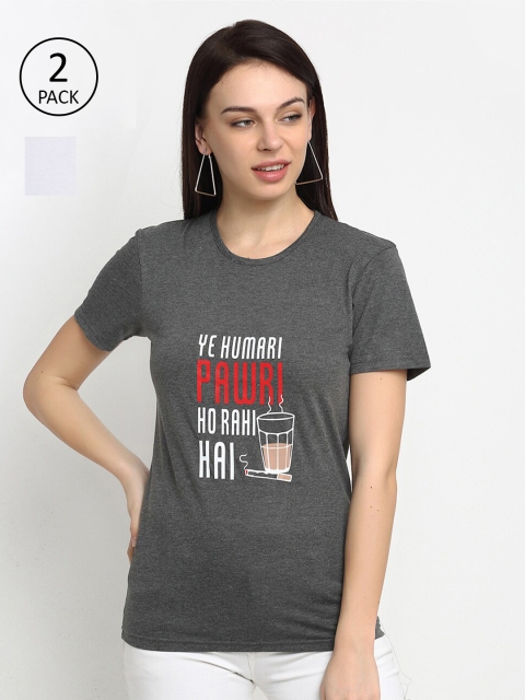 VIMAL JONNEY Women Grey & White 2 Printed T-shirt