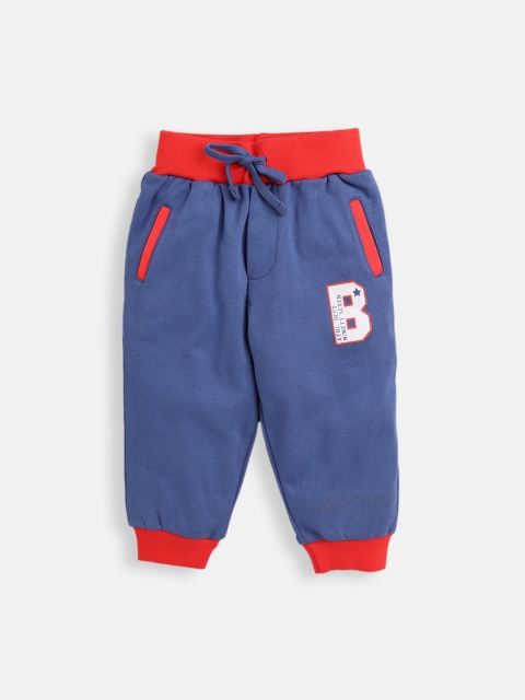 TAMBOURINE Infant Boys Blue & Red Solid Pure Cotton Joggers