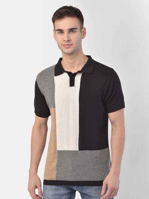 COBB Men Black & White Colourblocked Polo Collar T-shirt