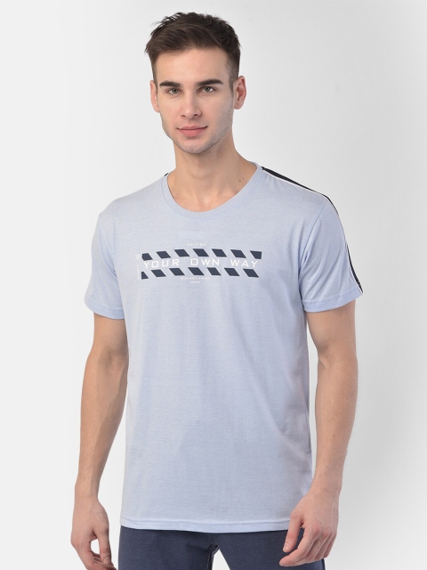 COBB Men Blue Typography Printed Raw Edge T-shirt
