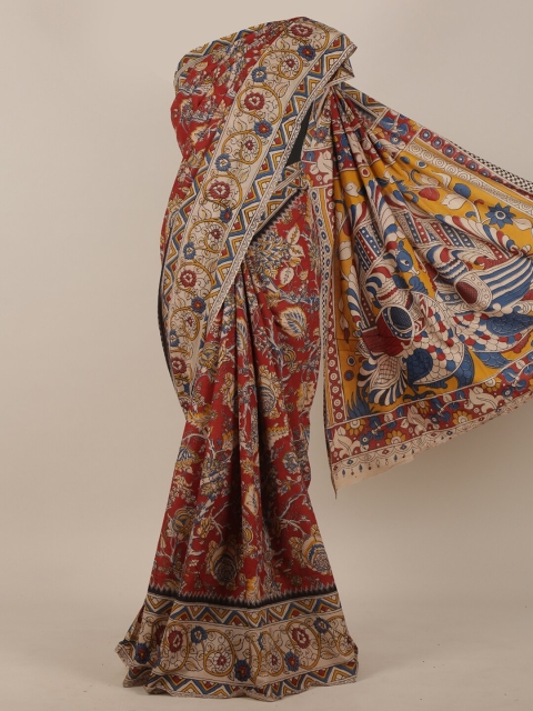 Pothys Maroon & Beige Ethnic Motifs Pure Cotton Saree
