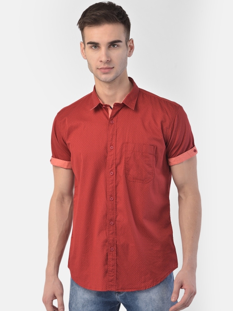 COBB Men Red Slim Fit Micro Checks Printed Casual Shirt