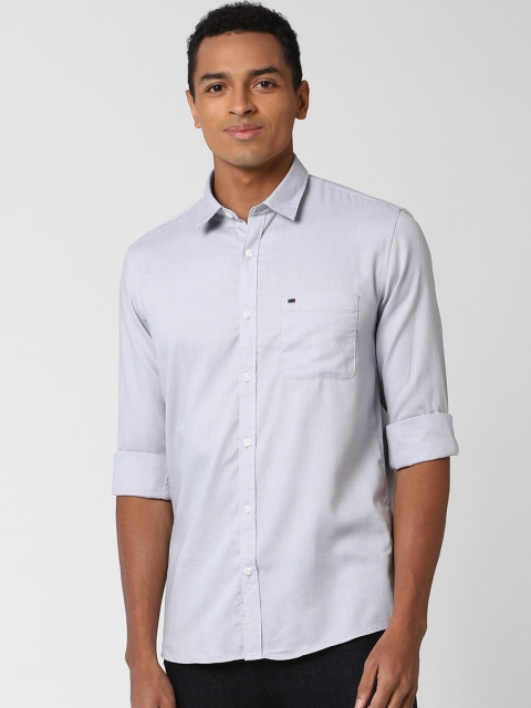 Peter England Casuals Men Grey Solid Slim Fit Casual Shirt