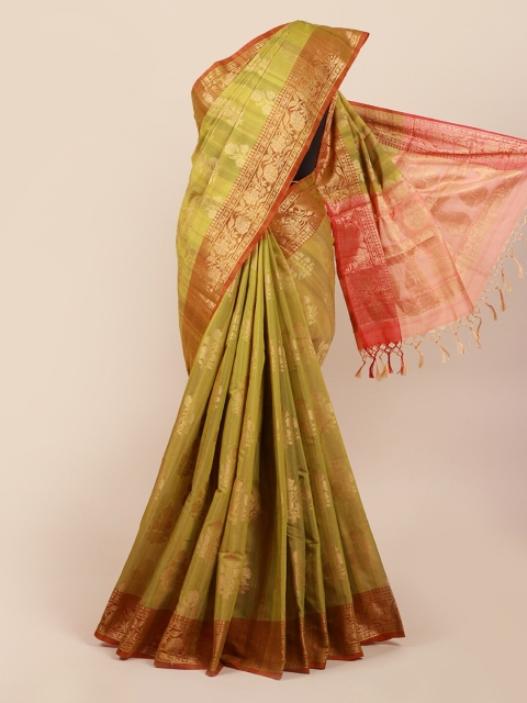 Pothys Olive & Orange Floral Saree