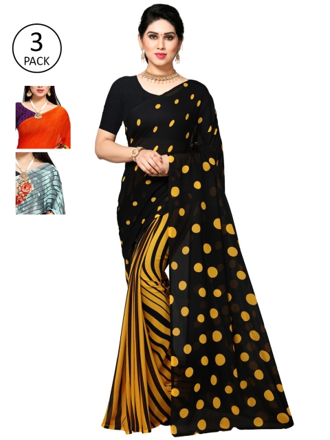 KALINI Pack Of 3 Printed Sarees, Black