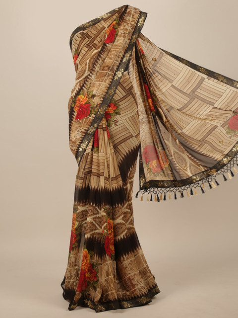 Pothys Brown & Red Floral Poly Chiffon Saree 
Pothys Brown & Red Floral Poly Chiffon Saree