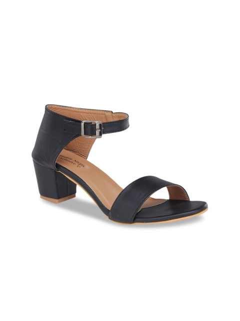 LONDON STEPS Black Block Heels with Ankle Loop