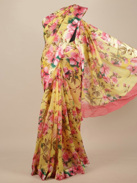 Pothys Yellow & Pink Floral Saree