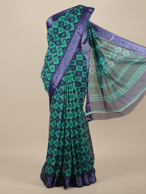 Pothys Green & Blue Cotton Blend Saree