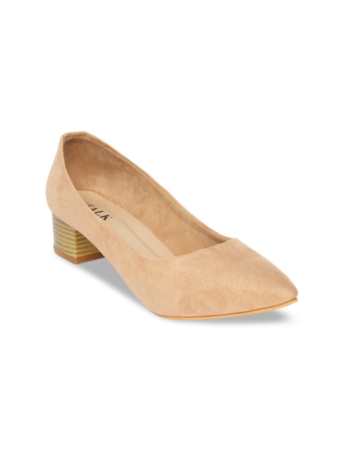 STALK Beige Velvet Block Pumps