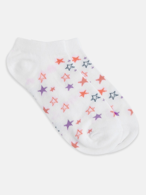 Honey by Pantaloons Women White & Orange Patterned Ankle-Length Socks
