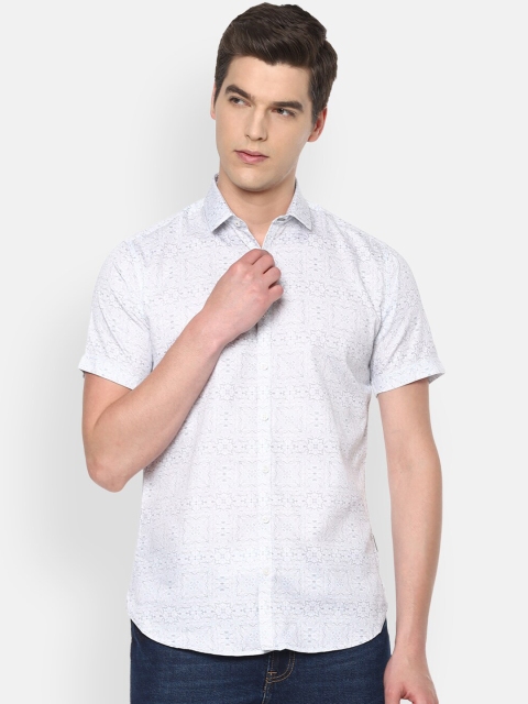 V Dot by Van Heusen Men White Slim Fit Printed Casual Shirt