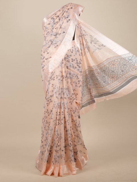 Pothys Peach & Grey Floral Cotton Blend Saree
