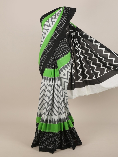 Pothys White & Black Printed Saree