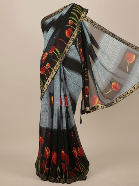 Pothys Multi Floral Poly Chiffon Saree