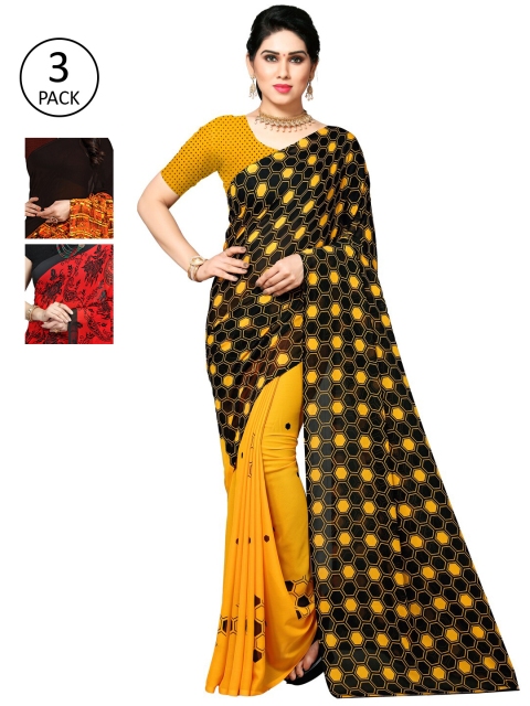 KALINI Pack Of 3 Sarees, Yellow