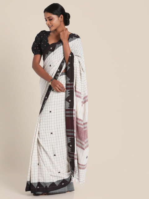 Suta White & Black Checked Pure Cotton Handloom Saree