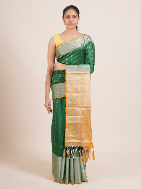 Pothys Green & Silver-Coloured Zari Pure Silk Uppada Saree