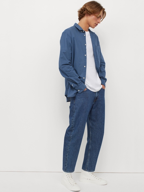 H&M Men Blue Pure Cotton Shirt