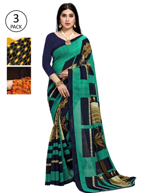 KALINI Yellow & Orange Pack of 3 Saree