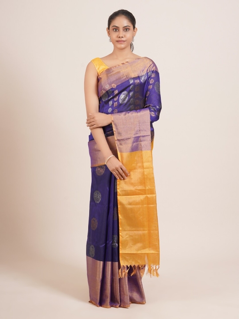 Pothys Blue & Yellow Woven Design Pure Silk Uppada Saree