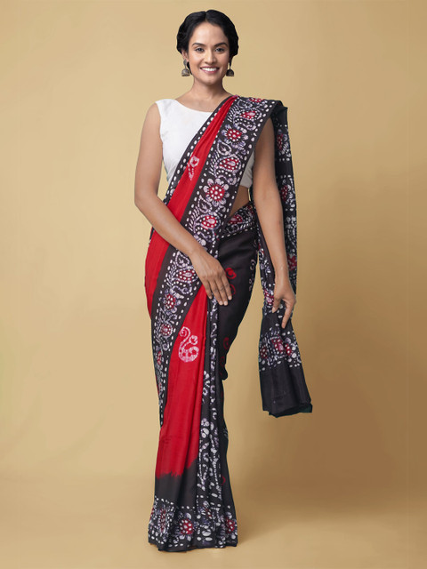 Unnati Silks Red & Black Batik Dyed Block Print Handloom Sustainable Silk Blend Saree
Unnati Silks Red & Black Batik Dyed Block Print Handloom Sustainable Silk Blend Saree