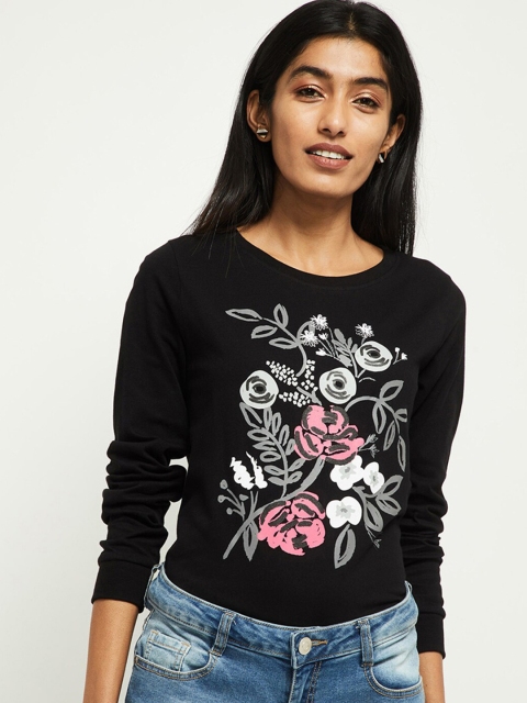 max Women Black & Pink Floral Printed Pullover