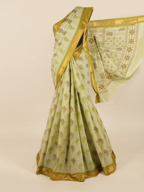 Pothys Olive & Brown Floral Saree