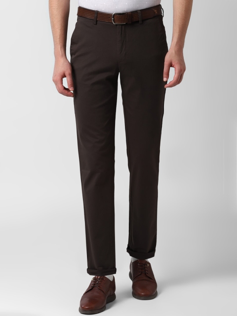 Peter England Men Coffee Brown Solid Formal Trousers