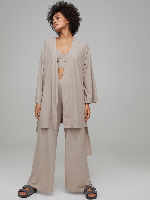 H&M Women Beige Ribbed Dressing Gown