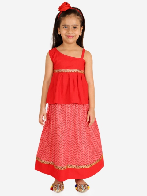 Chipbeys Girls Red & Gold-Toned Ready to Wear Lehenga