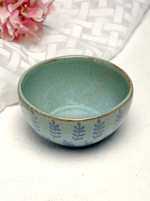 Fabindia Green & Blue 1 Pieces Printed Ceramic Matte Bowls